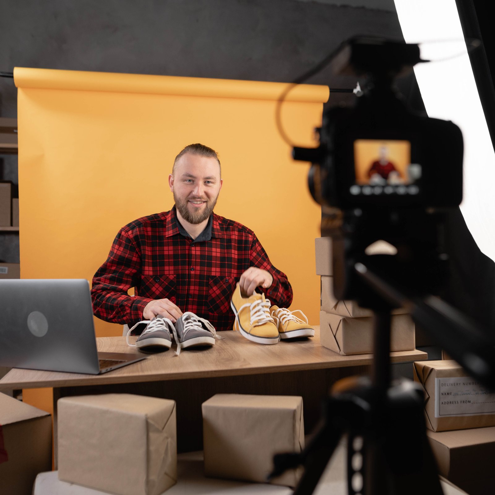 Content creator filming a product for social media