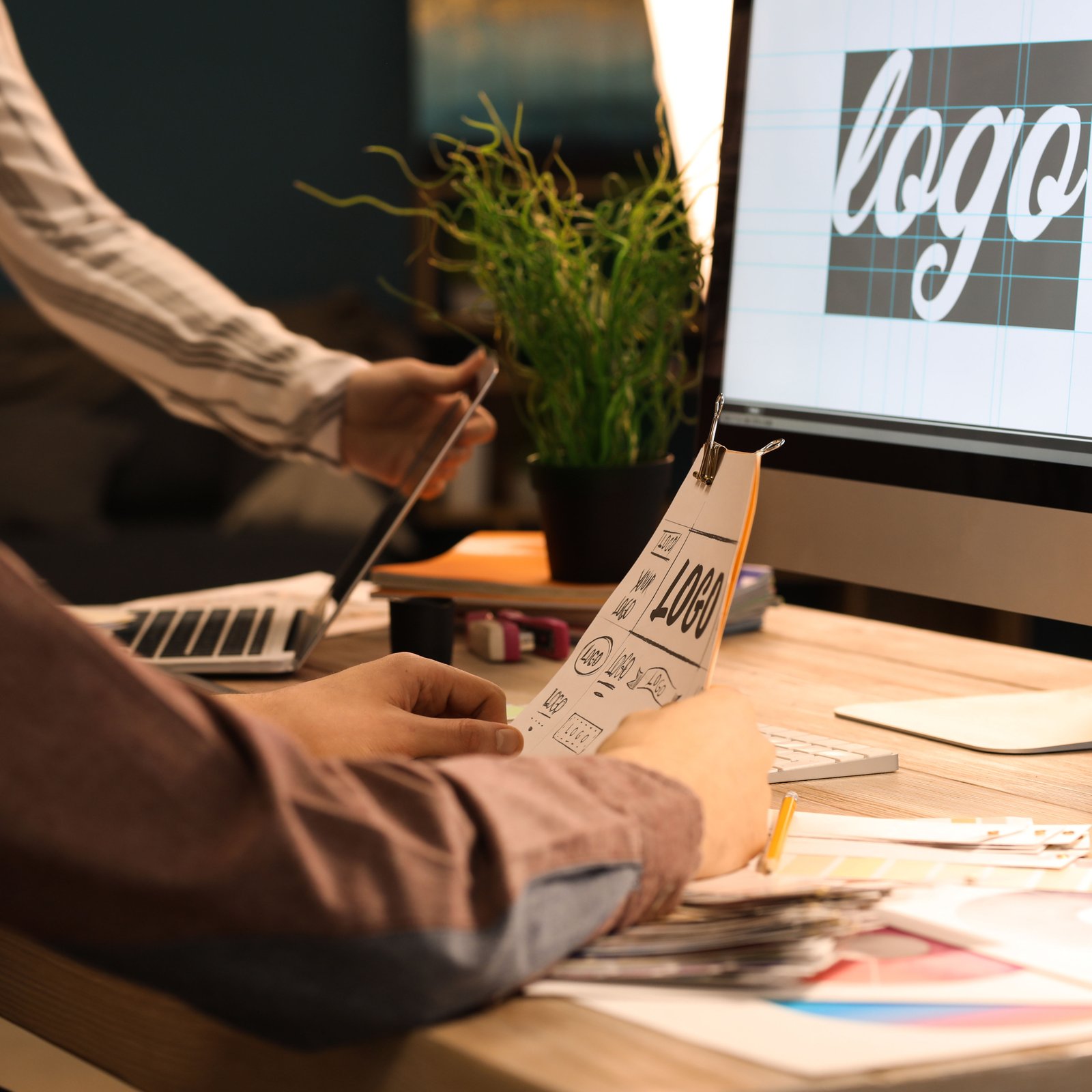 Designer collaborating on social media content